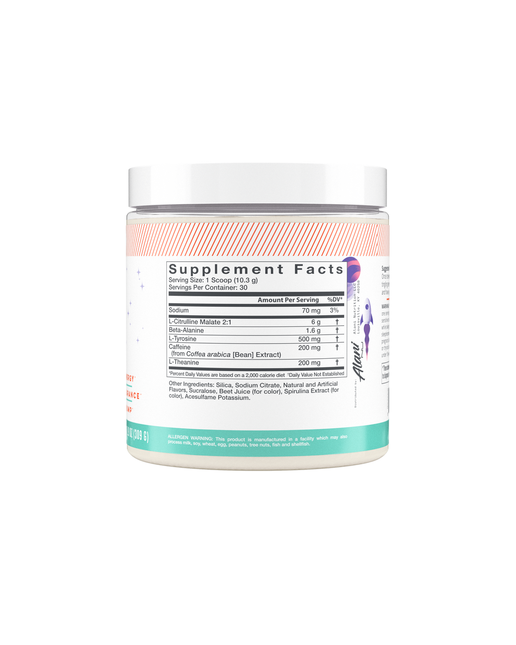A back view of Pre-Workout in Galaxy Lemonade flavor highlighting supplement facts.